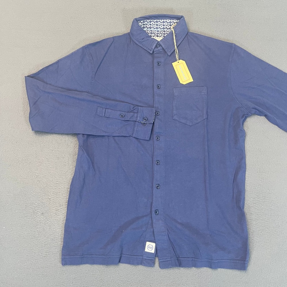 Reworn Mens Navy Blue Organic Cotton Long Sleeve Button Down Shirt Small NWT
